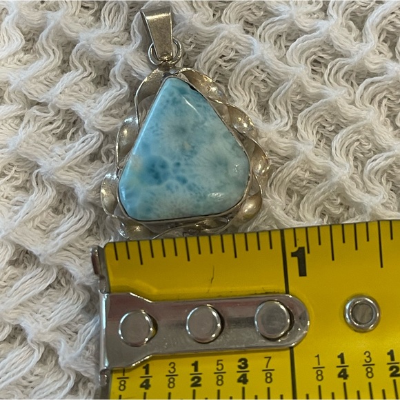 Huge Handmade Larimar Stone Set in 925 From Grand Turk Island Necklace Pendant - Picture 7 of 7